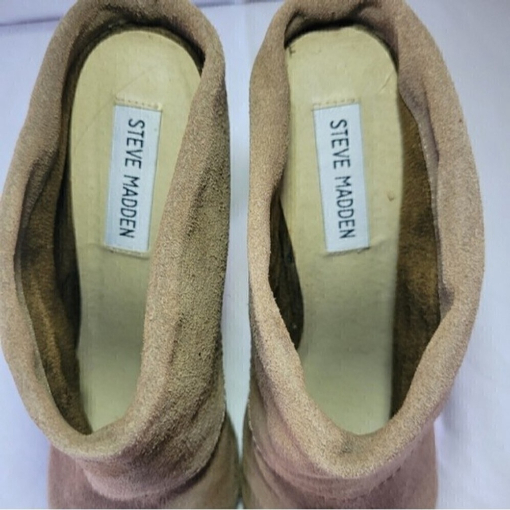 Steve Madden Womens P-Jan Suede Leather Fold Over Clog Mule Bootie 8.5M Taupe - Picture 4 of 7